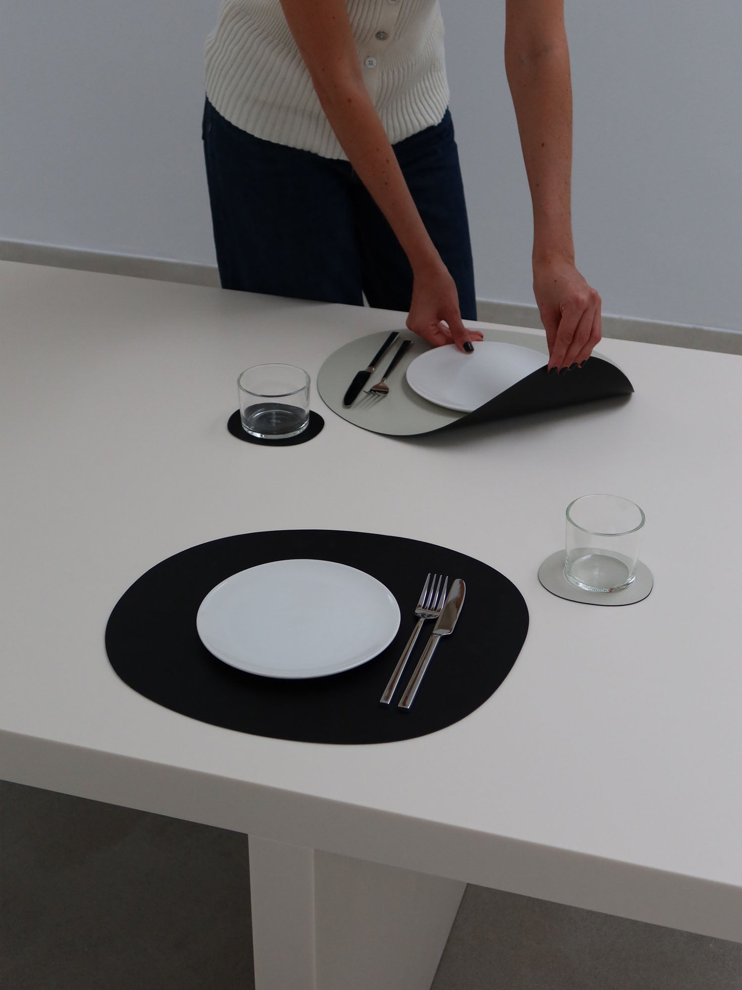 Placemats, greige/ black, set of 2